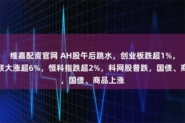 维嘉配资官网 AH股午后跳水，创业板跌超1%，工业富联大涨超6%，恒科指跌超2%，科网股普跌，国债、商品上涨